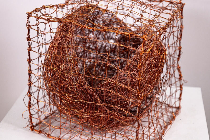 Nancy Koenigsberg Modernist Contemporary Copper Cube and Ball Sculpture 1990s