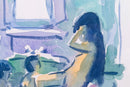 Don Wynn Woman with Children Bathing Signed Modernist Realism Watercolor Framed