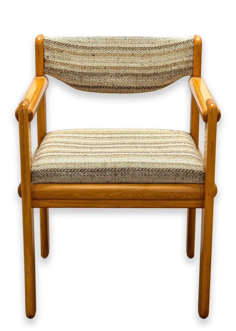 Ralph Rye for Thonet Solid Elm Armchair with Brown Striped Upholstery Fabric