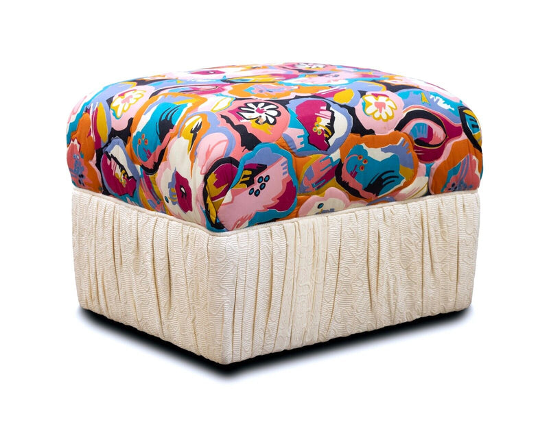 Bohemian Roche Bobois Style Floral Rolling Ottoman Pouf Bench on Casters