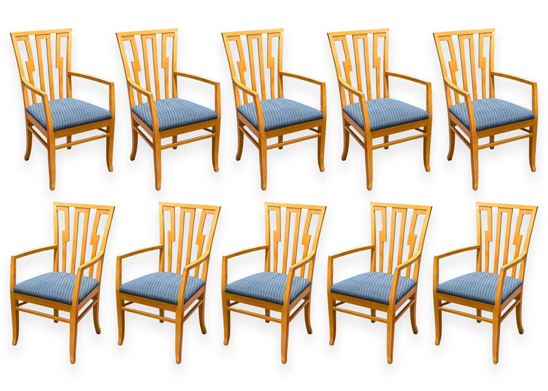 Set of 10 Charles Phillips & Sons Saarinen Style Maple Wood and Fabric Armchairs