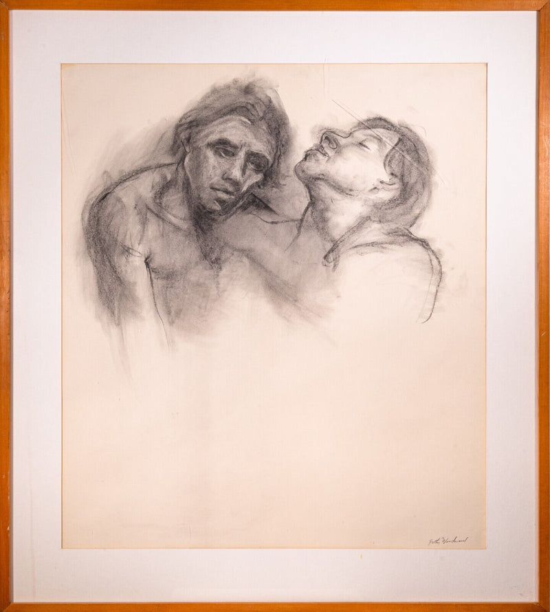 Betty Woodward-Bosley 2 Figures Signed Modern Figurative Drawing on Paper Framed