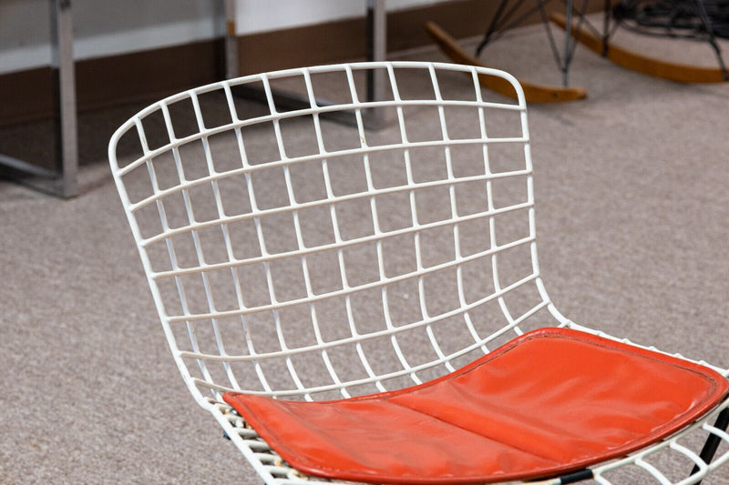 Pair of Childrens Black and White Knoll Bertoia Wire Chairs with Red Cushions