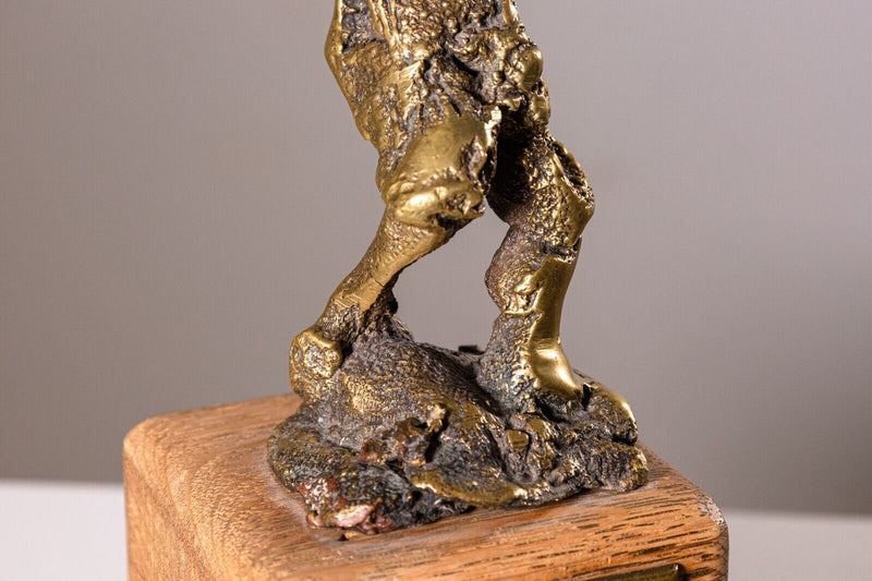 Fu Vintage Bronze Abstract Sculpture on Wood Base