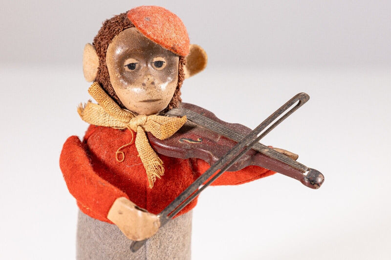 Schuco Solisto Monkey Fiddler Antique Tin Windup Toy Germany 1930