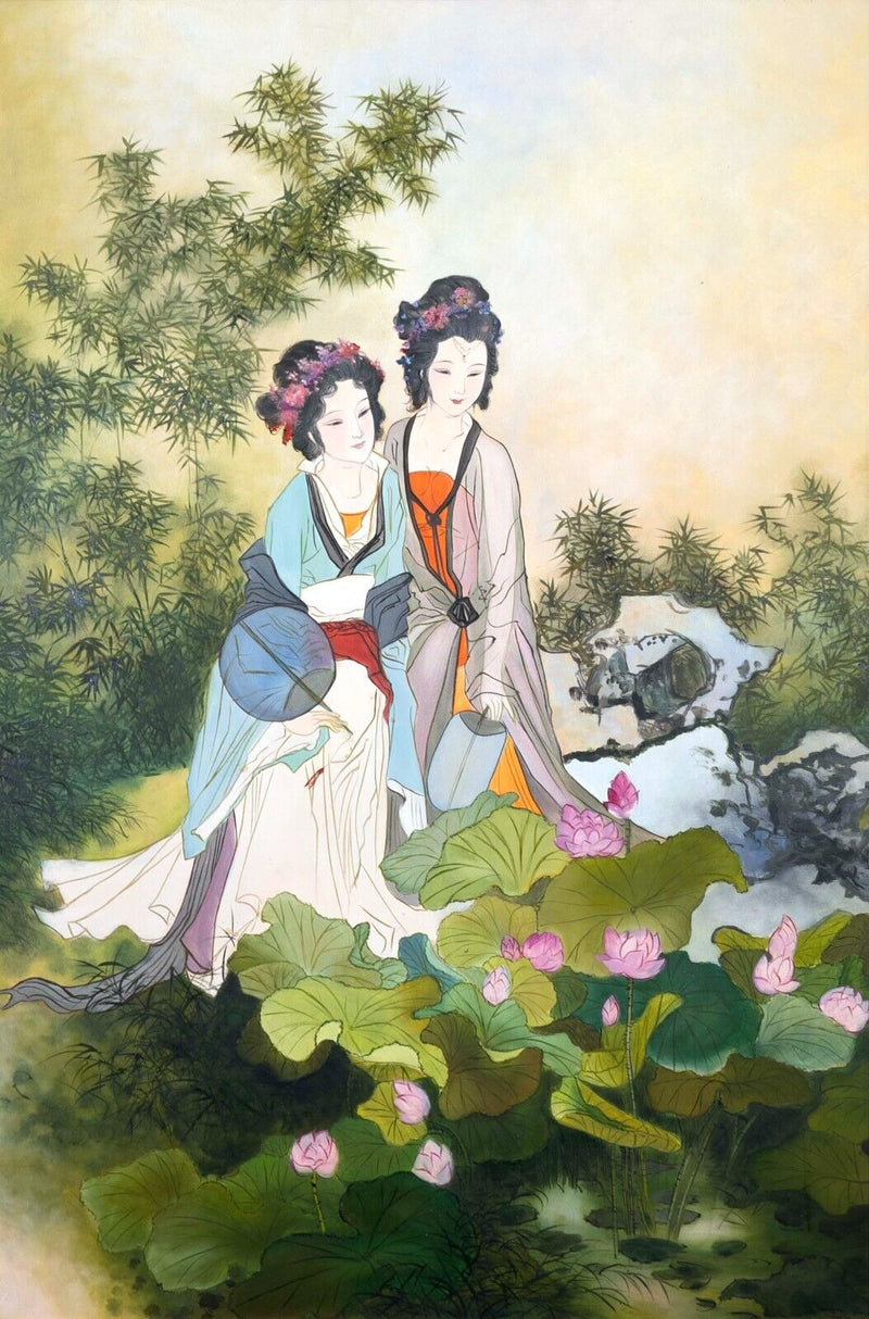 Hua Sanchuan Lotus Ching Shu Contemporary Figurative Asian Acrylic Painting