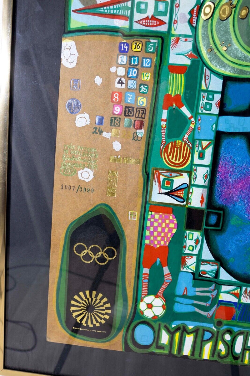 Fredensreich Hundertwasser Olympic Munich Gold Foil Silkscreen 1972 Framed