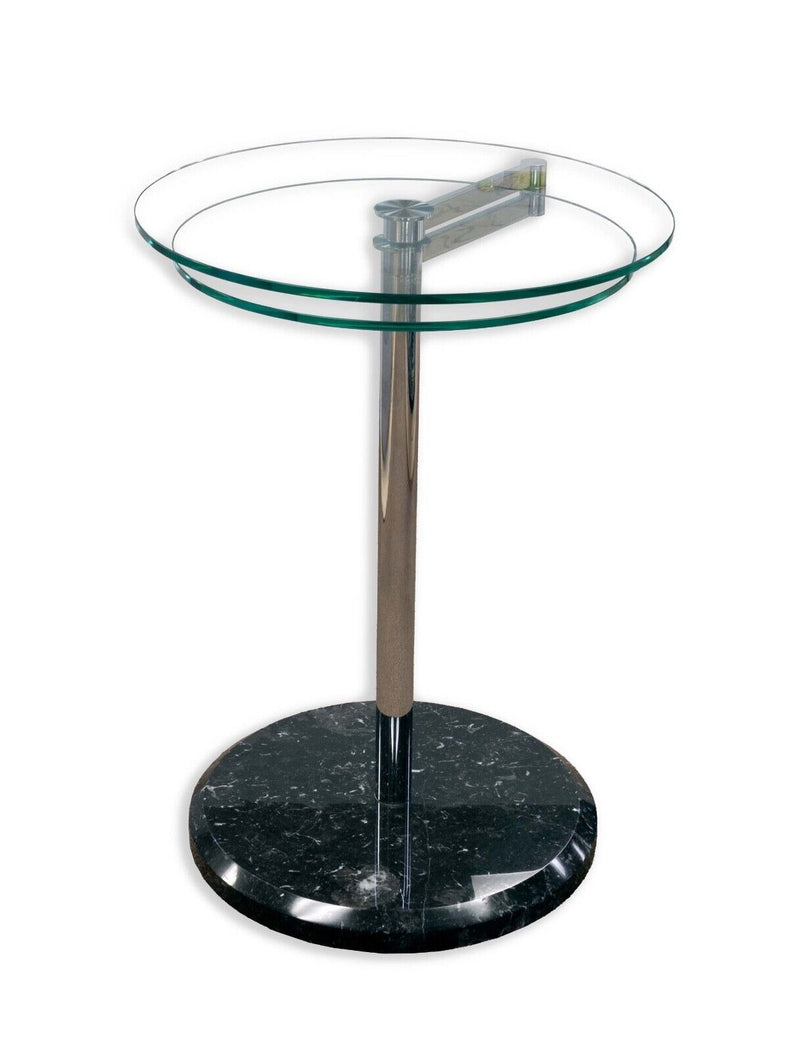 Post Modern Two Tier Articulating Glass Side End Table with Marble Base