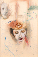 Betty Woodward-Bosley Signed Surrealist Woman in Hat Drawing on Paper Framed