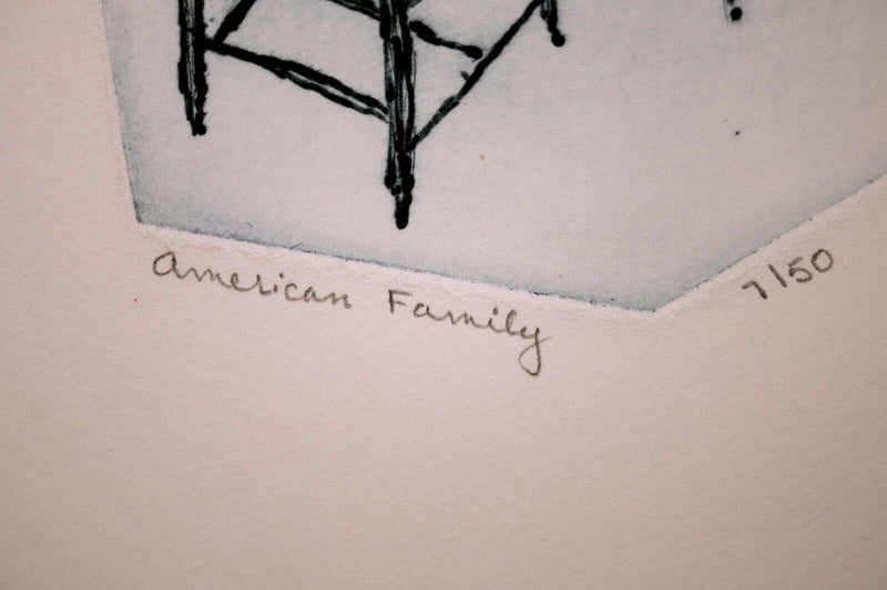 Judith Hahn American Family Signed Modern Intaglio on Paper 7/50 Unframed 1969