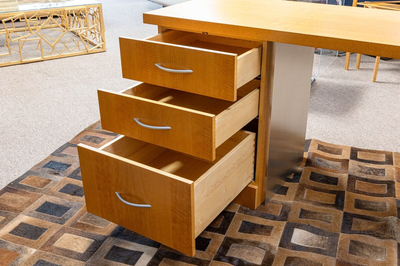 Contemporary Postmodern Wood and Metal Desk with Drawers