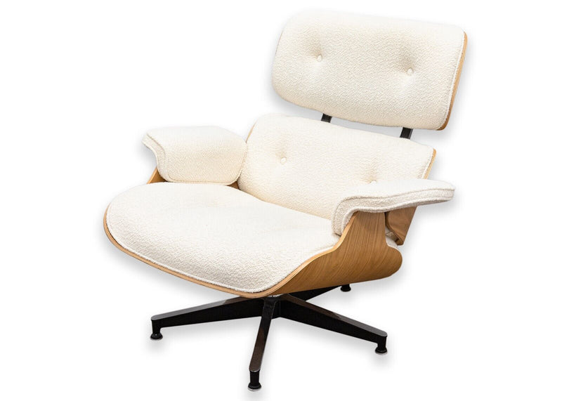 Eames For Herman Miller Lounge Chair and Ottoman in White Oak and Cream Boucle