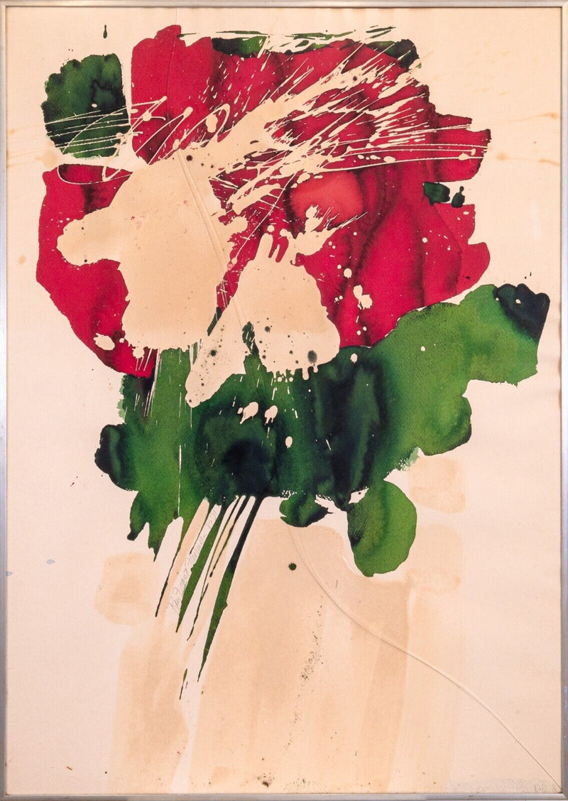 Ray Frost Fleming Red & Green Abstract Signed Contemporary Watercolor on Paper