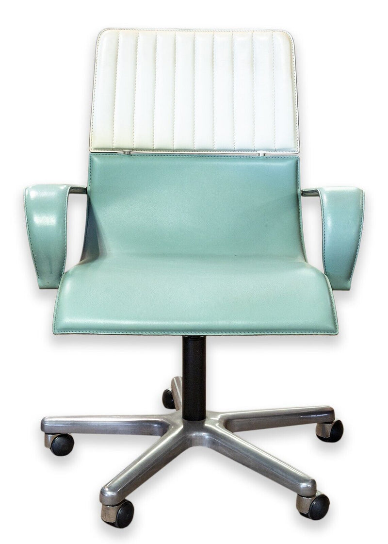 Giorgio Saporiti Italian Two Tone Leather and Metal Swivel Desk Chair