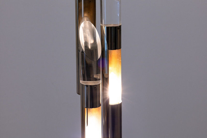 1970s Polished Chrome Three Fixture Table Lamp with Lucite Acrylic Prism Tips