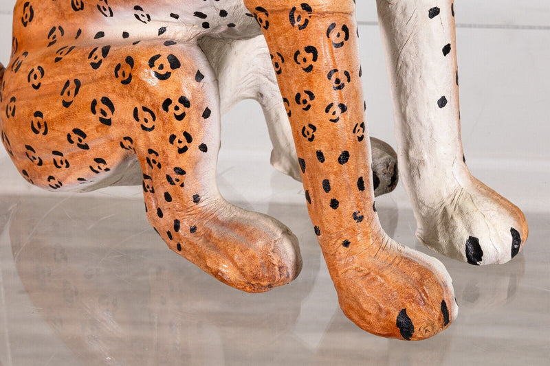 Leather Wrapped Hand Made Cheetah Animal Sculpture