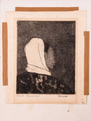 Anne Marie Persov White Babushka Signed Modern Figurative Aquatint Etching 1961