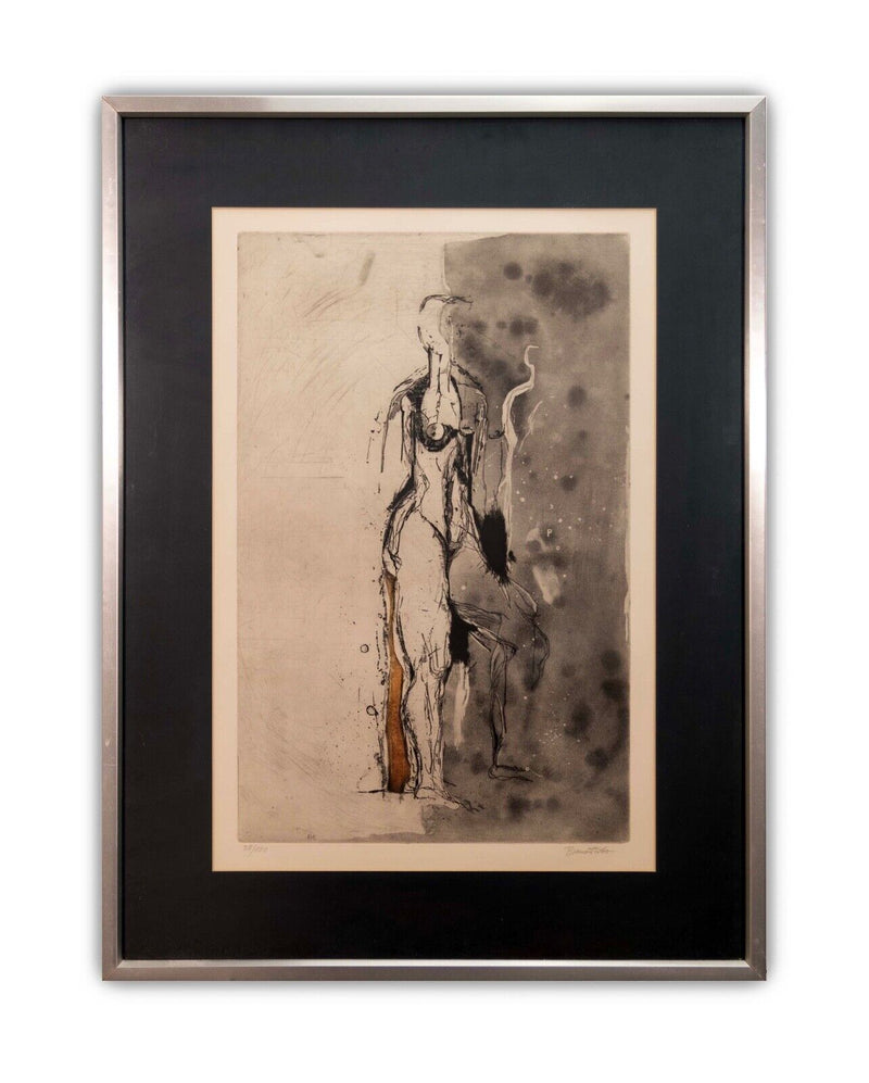 Karl Brandstatter Untitled Nude Modernist Etching on Paper 38/120 Framed 1970s