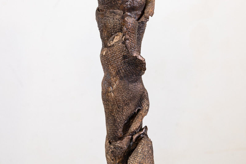Modern Brutalist Metal and Ceramic Figure Sculpture Signed Viro