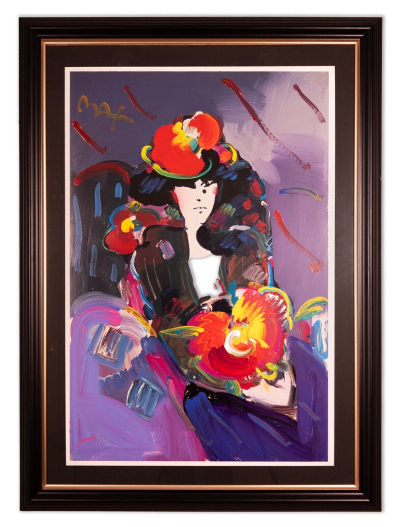 Peter Max Brown Lady Mixed Media Painting On Paper 2000s