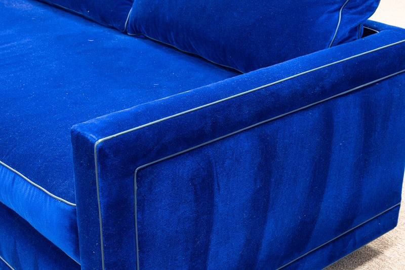 Custom Made Holly Hunt Deep Blue Velvet Fabric Contemporary Modern Sofa