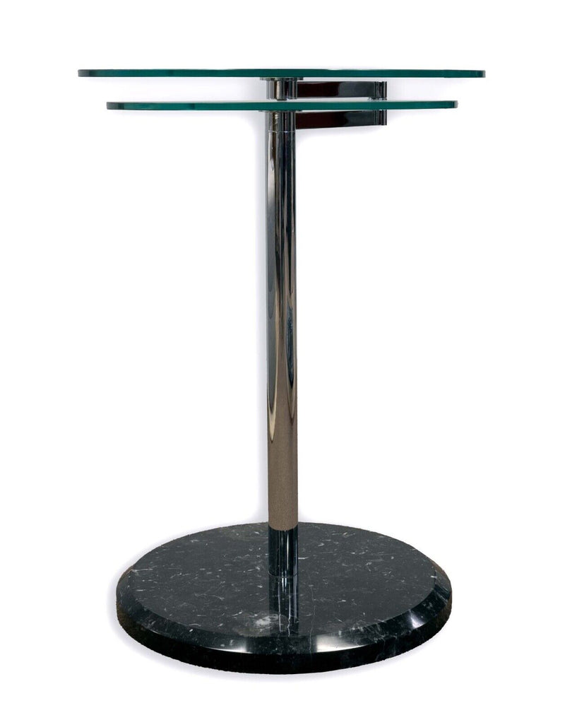 Post Modern Two Tier Articulating Glass Side End Table with Marble Base