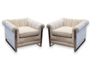 Pair of Baughman Probber Style White Cube Club Chairs Chrome Legs Mid Century