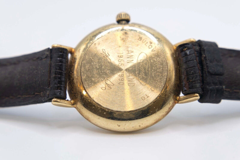 Bulova Quartz Ladies Gold Wristwatch with Leather Band in Original Box 1990