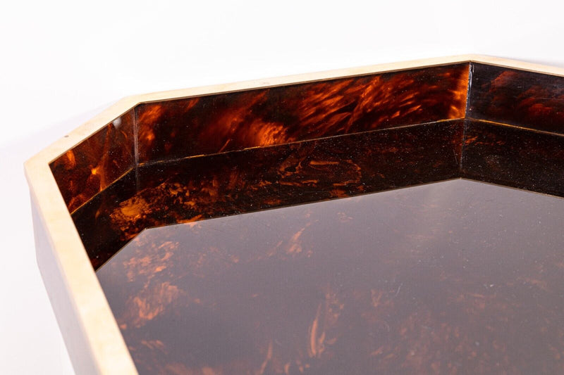 Taitu 1970s Italian Faux Tortoiseshell Lucite and Brass Serving Tray Centerpiece