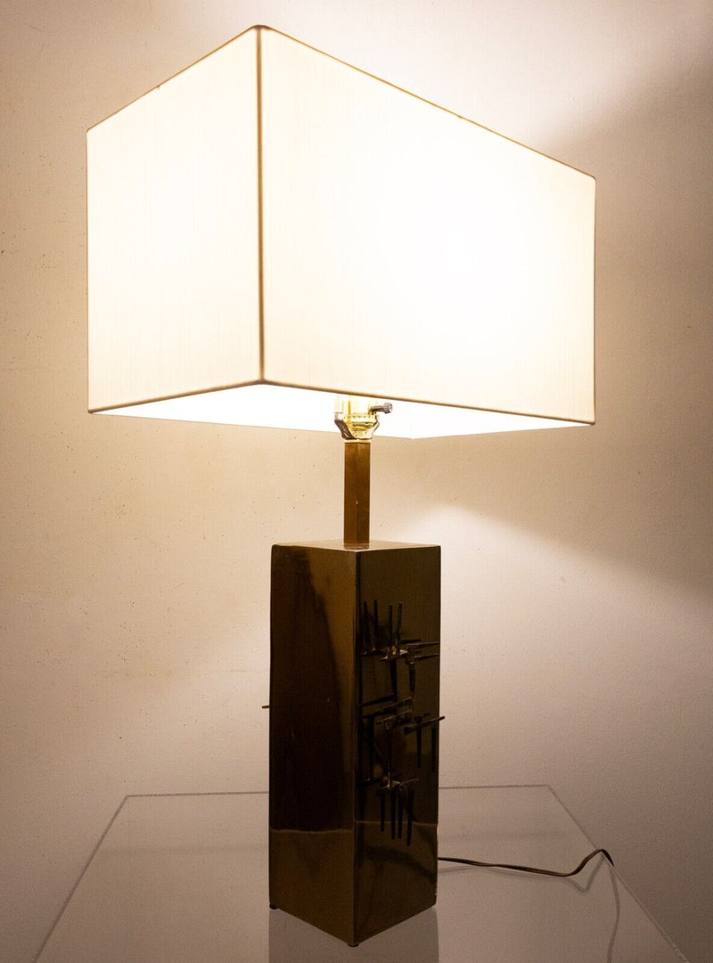 Pair of Laurel Lamp Company Brass Brutalist Mid Century Modern Table Lamps