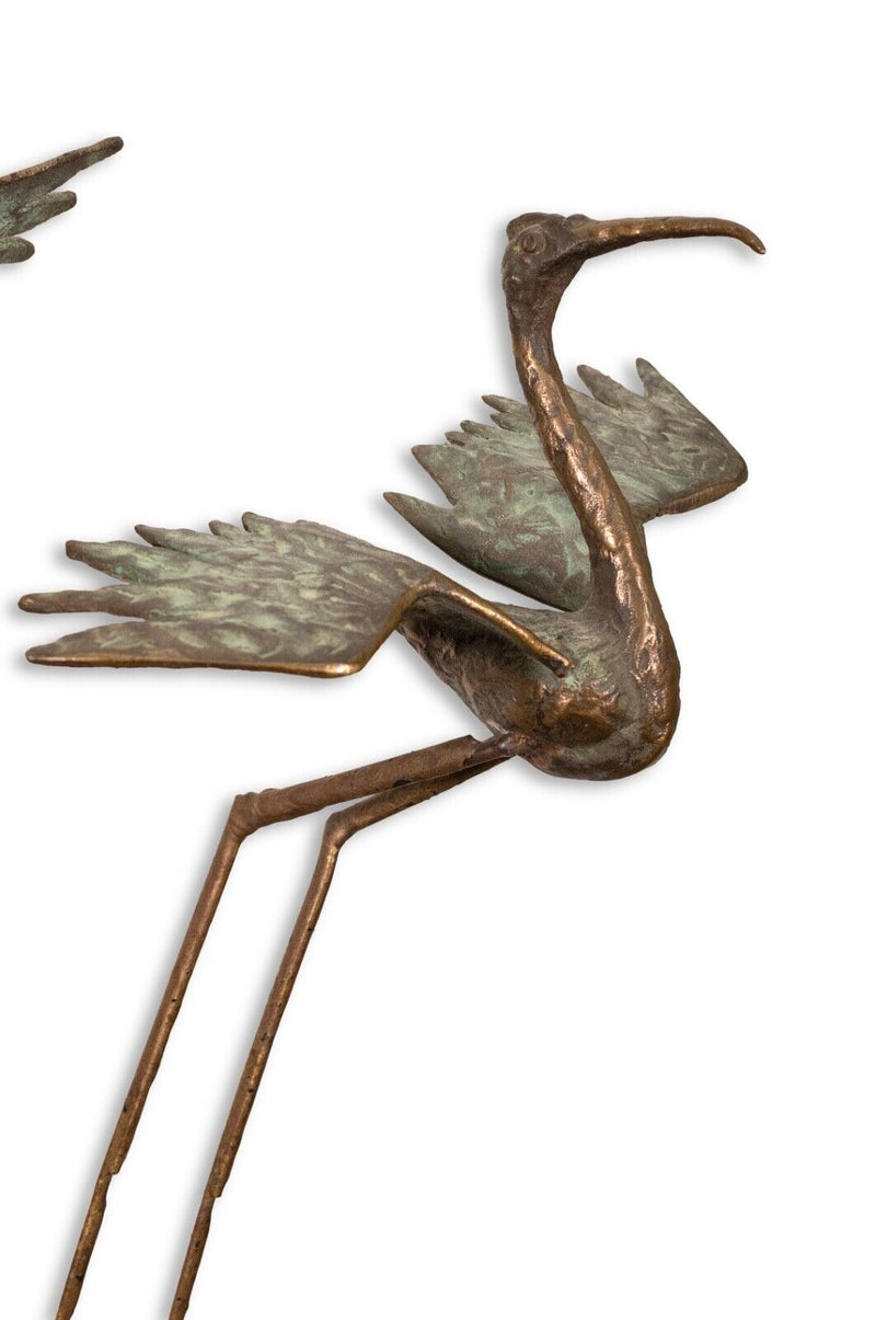 Vintage Curtis Jere Pair of Bronze Cranes on Stone Signed 1969 Table Sculpture