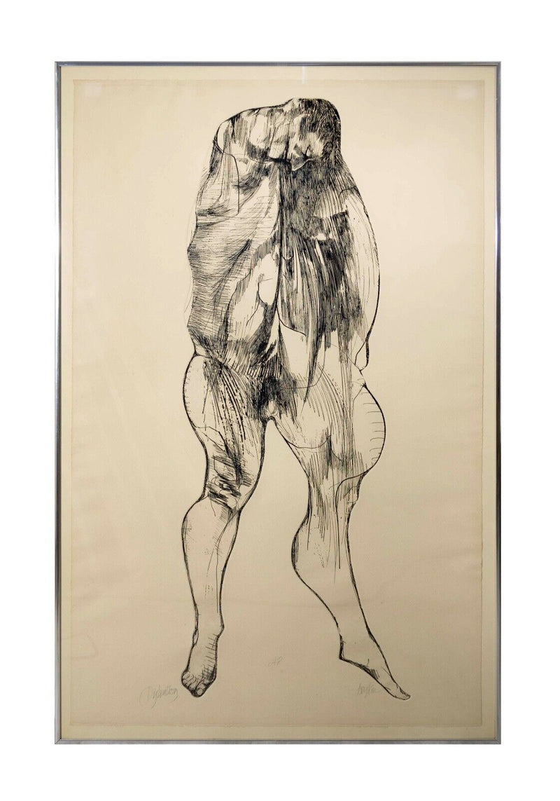 Leonard Baskin Distension Signed Modern Figurative Etching on Paper Framed 1970