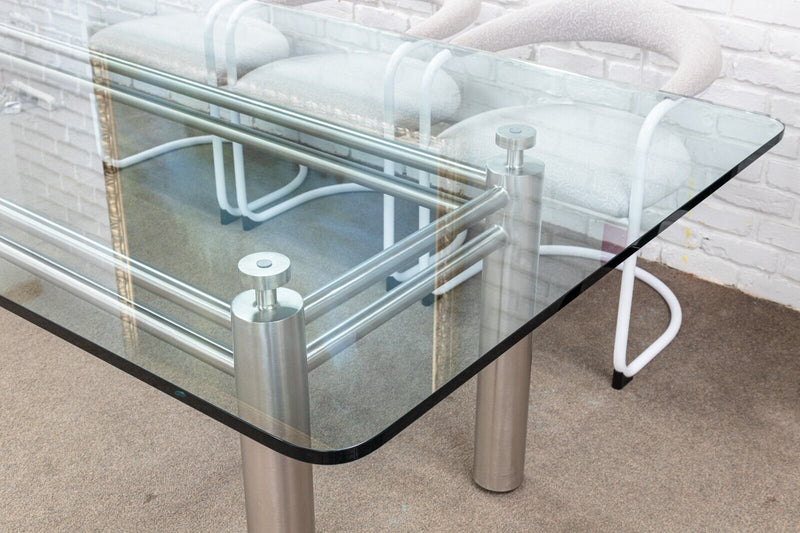 Brueton Contemporary Modern Stainless Steel and Glass Dining Room Table w Wheels