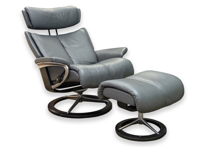 Ekornes Stressless Magic Signature Base Lounge Chair and Ottoman Made in Norway