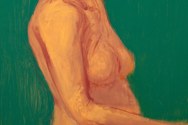 Thomas Humes Signed Contemporary Figurative Nude Oil Painting on Panel 1990