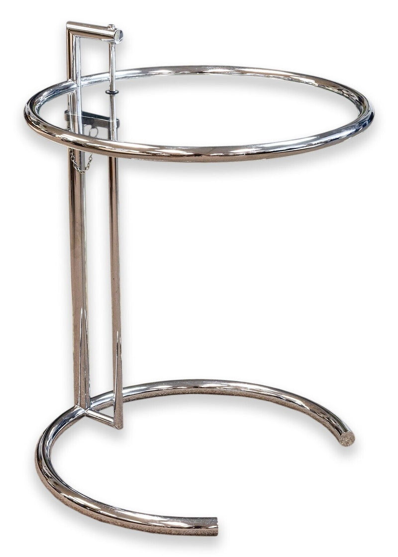 Eileen Gray E 1027 Mid Century Modern Tubular Chrome and Glass Side End Table