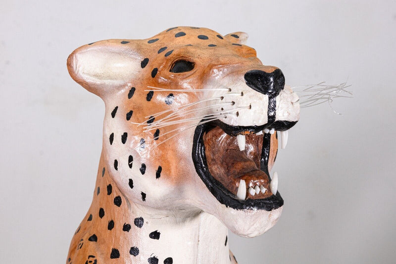 Leather Wrapped Hand Made Cheetah Animal Sculpture