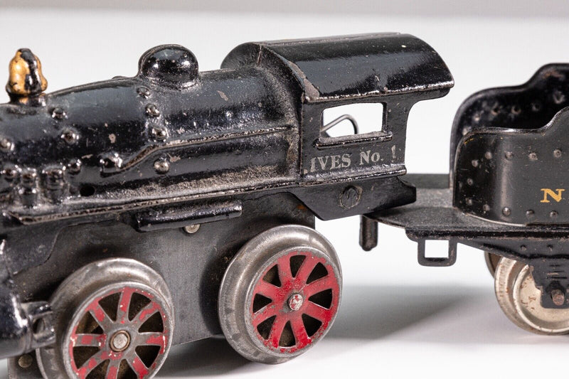 Ives Locomotive Coal Car No. 11 Windup Antique Toy Train Lithographed Tinplate