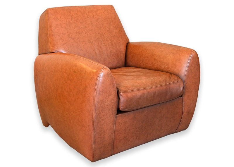 Dakota Jackson Ke-Zu 1980s Leather Club Accent Armchair and Matching Ottoman