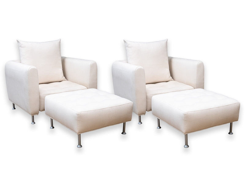 Pair of Contemporary Modern Ligne Roset Style Lounge Chairs Matching Ottomans