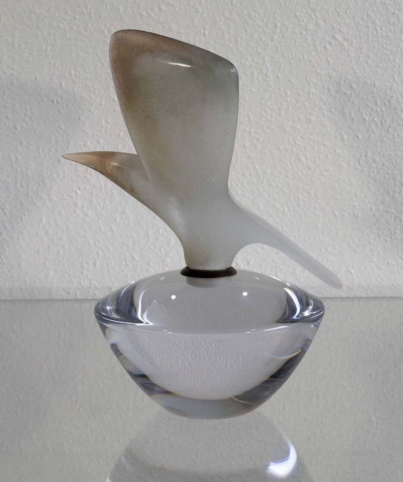 Daum France Dove Modern Crystal & Frosted Glass 2-Piece Sculpture Figurine 1960s