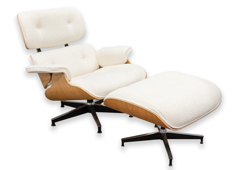 Eames For Herman Miller Lounge Chair and Ottoman in White Oak and Cream Boucle