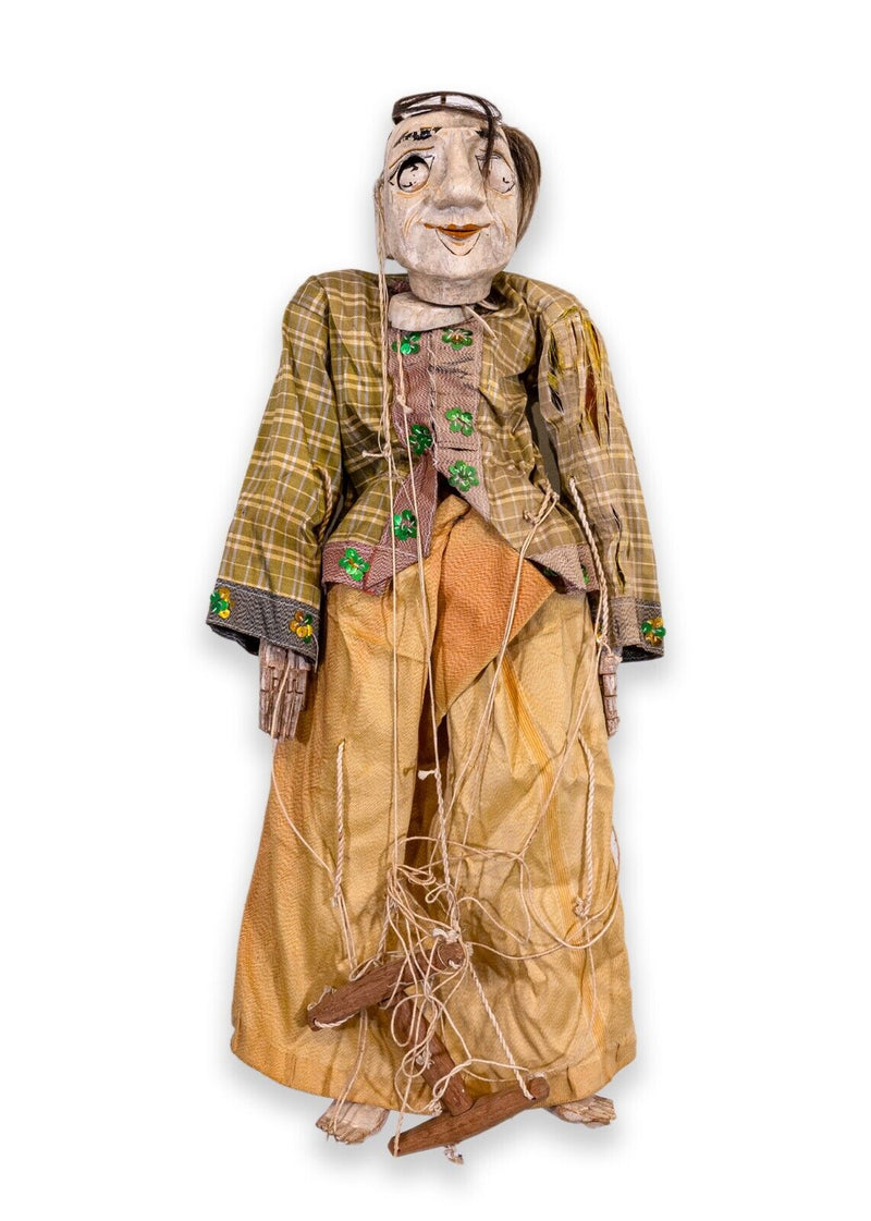 Pair of Antique Burmese Thailand Marionette Puppet Dolls Figurative Folk Art