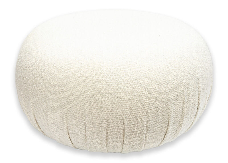 Pair of Custom Made Contemporary Modern White Boucle Wool Pouff Stool Ottomans