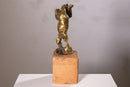 Fu Vintage Bronze Abstract Sculpture on Wood Base