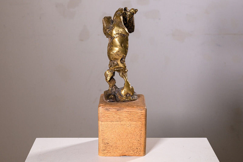 Fu Vintage Bronze Abstract Sculpture on Wood Base