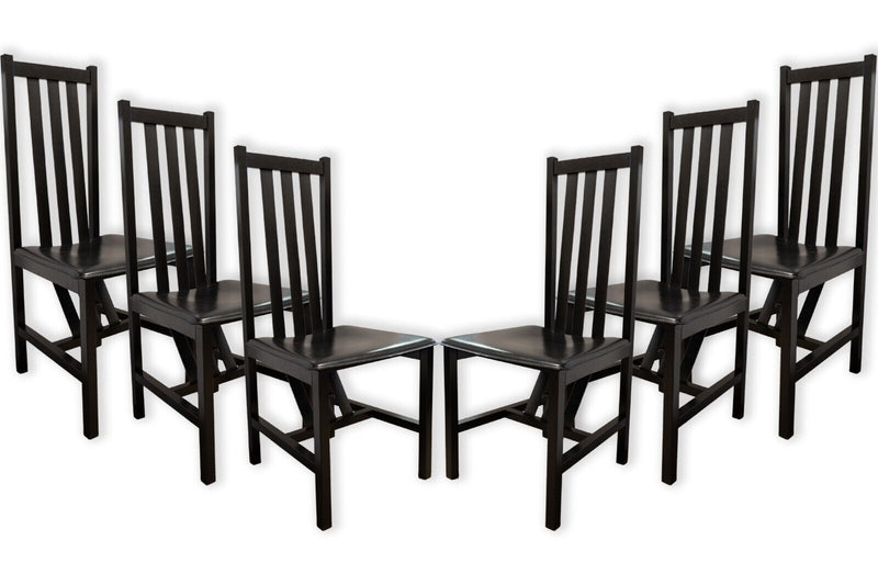 Set of 6 Black Wood and Leather Strap Contemporary Dining Chairs Made in Italy