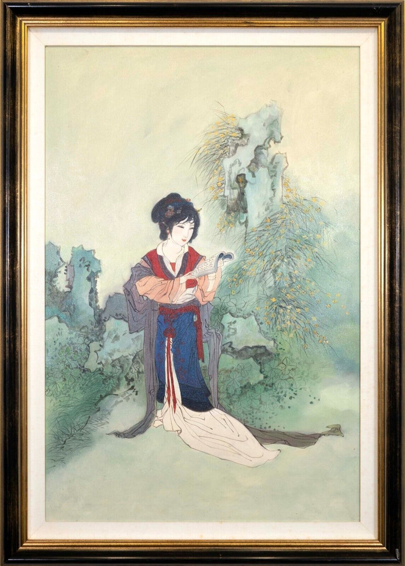 Hua Sanchuan Young Woman Reading Contemporary Figurative Asian Acrylic Painting