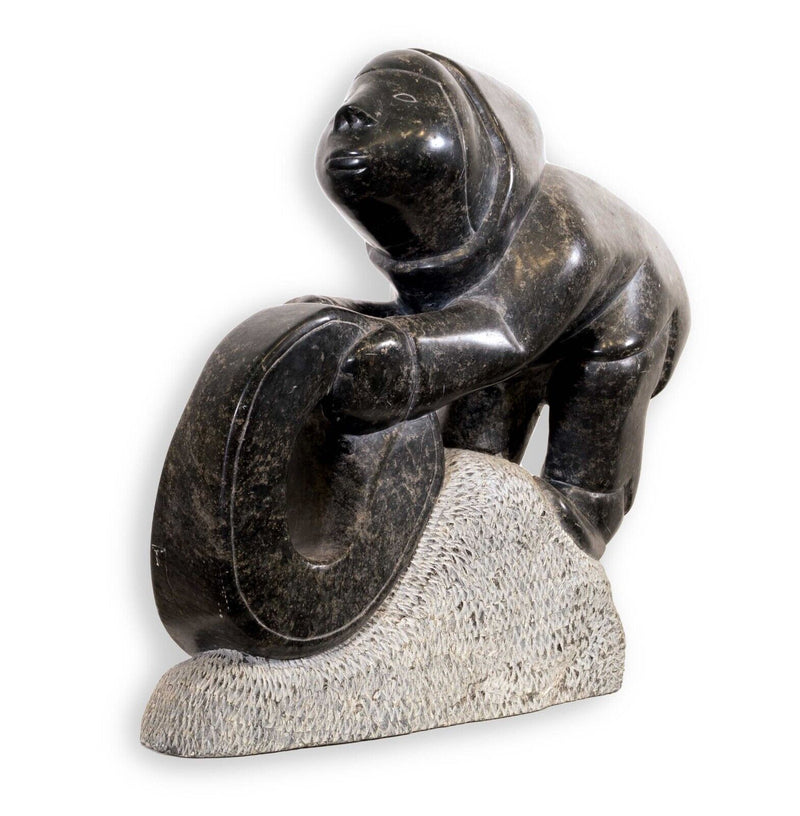 Eli Elijassiakpik Inuit Figurative Soapstone Carving Sculpture Quebec Canadian