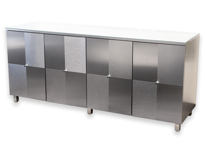 Cranium Calais Contemporary Modern Checkered Satin Chrome Buffet Credenza